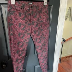 Black and red paisley printed express jeans